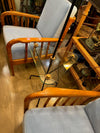 Mid century floor lamp black lacquer and brass tripod design with glass centre table - French - 1950s