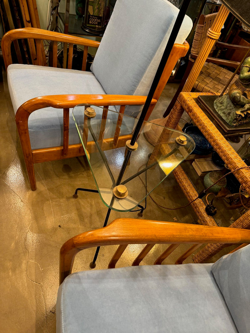 Mid century floor lamp black lacquer and brass tripod design with glass centre table - French - 1950s