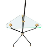 Mid century floor lamp black lacquer and brass tripod design with glass centre table - French - 1950s