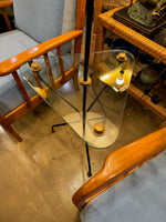 Mid century floor lamp black lacquer and brass tripod design with glass centre table - French - 1950s