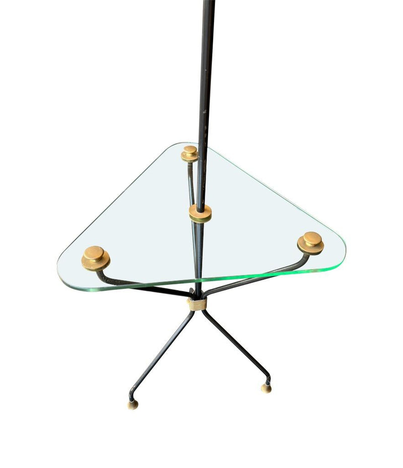 Mid century floor lamp black lacquer and brass tripod design with glass centre table - French - 1950s
