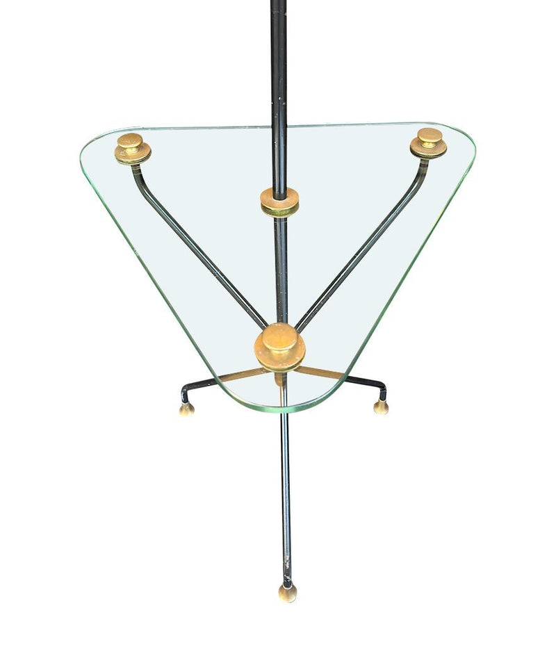 Mid century floor lamp black lacquer and brass tripod design with glass centre table - French - 1950s