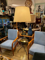 Mid century floor lamp black lacquer and brass tripod design with glass centre table - French - 1950s