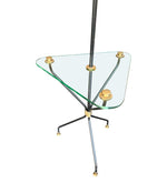 Mid century floor lamp black lacquer and brass tripod design with glass centre table - French - 1950s
