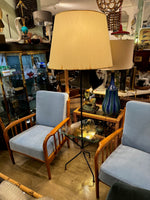 Mid century floor lamp black lacquer and brass tripod design with glass centre table - French - 1950s