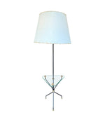 Mid century floor lamp black lacquer and brass tripod design with glass centre table - French - 1950s