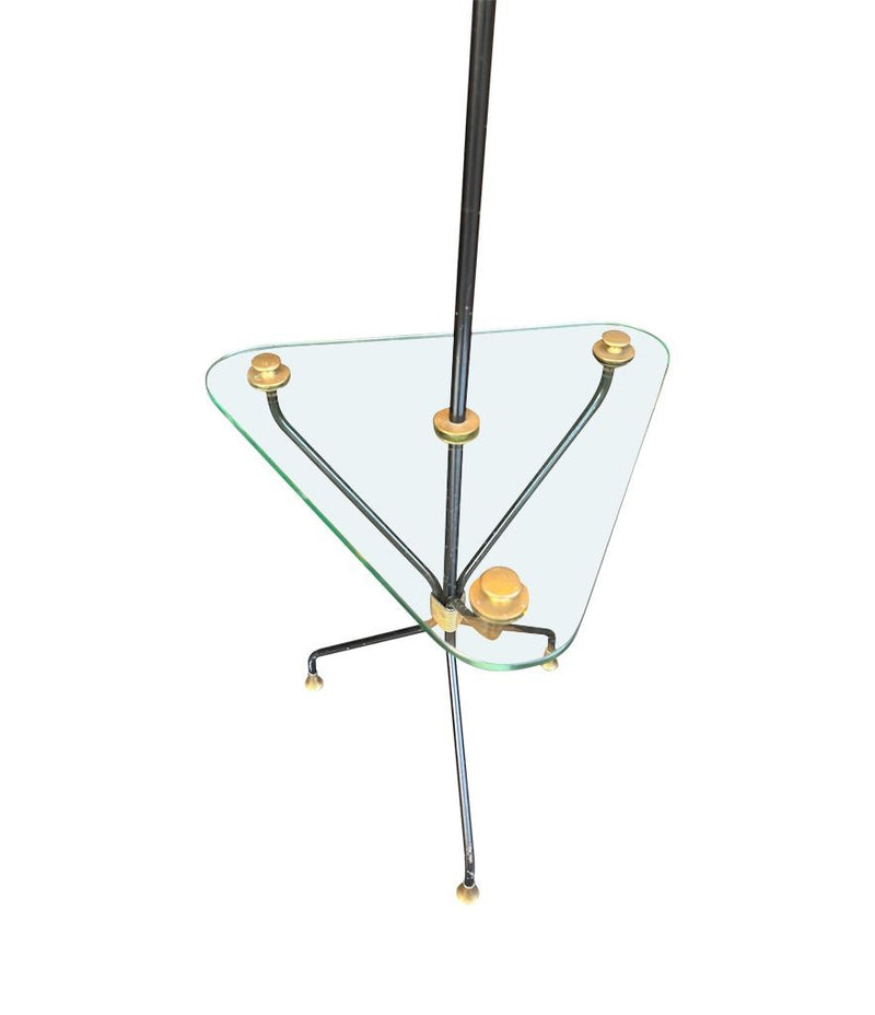 Mid century floor lamp black lacquer and brass tripod design with glass centre table - French - 1950s