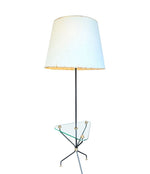 Mid century floor lamp black lacquer and brass tripod design with glass centre table - French - 1950s