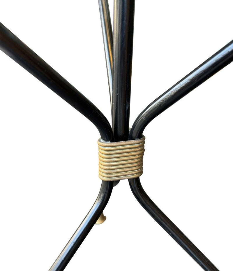 Mid century floor lamp black lacquer and brass tripod design with glass centre table - French - 1950s