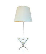 Mid century floor lamp black lacquer and brass tripod design with glass centre table - French - 1950s