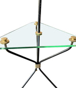 Mid century floor lamp black lacquer and brass tripod design with glass centre table - French - 1950s