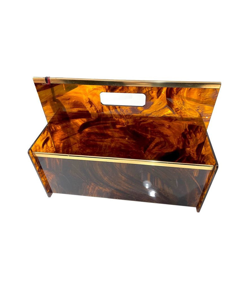 Mid century faux tortoiseshell & brass magazine rack by Mercier Freres