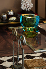 Mid century Murano glass bowl turquoise and green Sommerso by Seguso