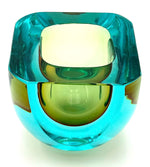 Mid century Murano glass bowl turquoise and green Sommerso by Seguso