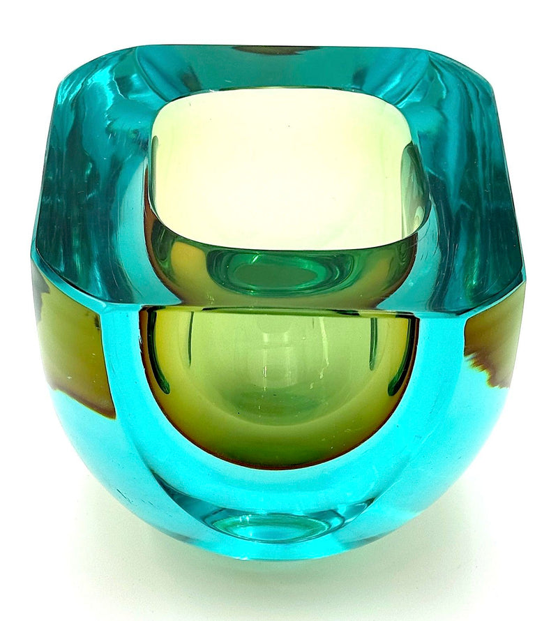 Mid century Murano glass bowl turquoise and green Sommerso by Seguso