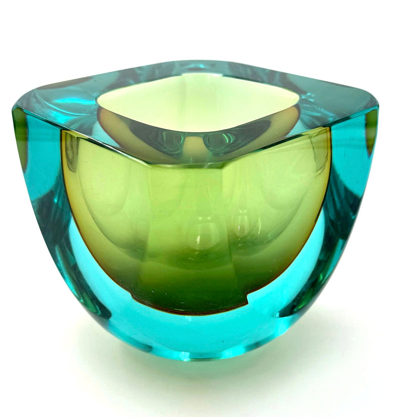 Mid century Murano glass bowl turquoise and green Sommerso by Seguso