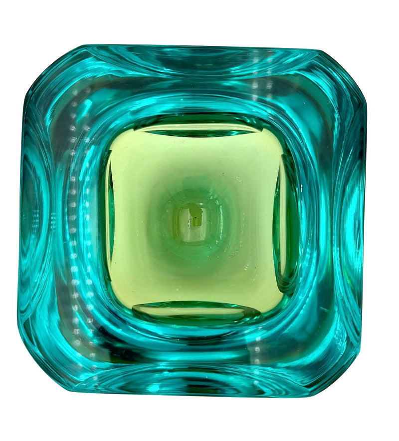 Mid century Murano glass bowl turquoise and green Sommerso by Seguso