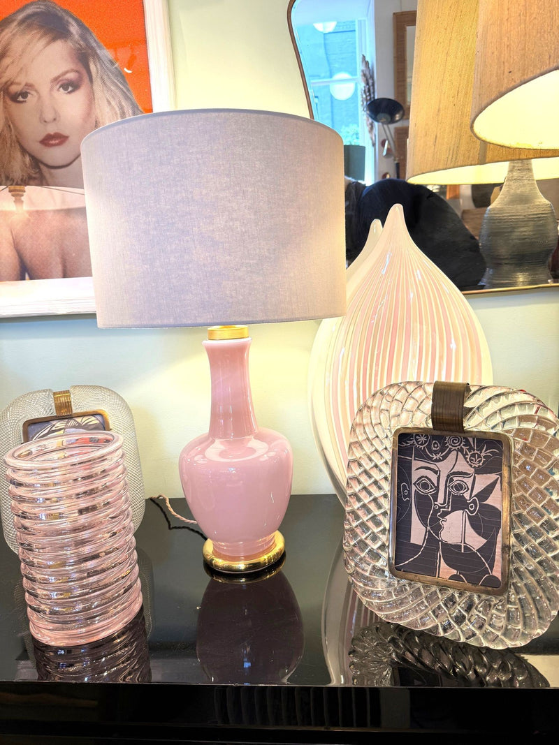 Mid century vase Murano glass pink ribbed Onda by Sergio Asti for Amolfo Cambio 1970s