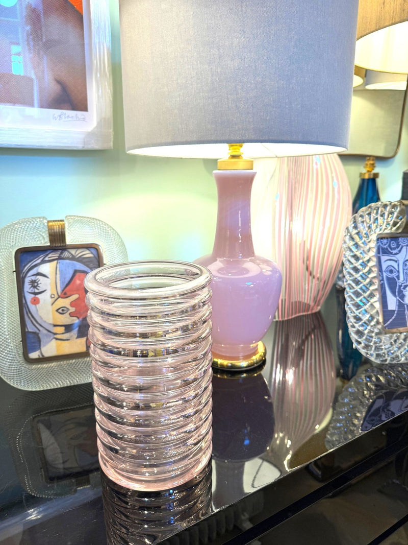 Mid century vase Murano glass pink ribbed Onda by Sergio Asti for Amolfo Cambio 1970s