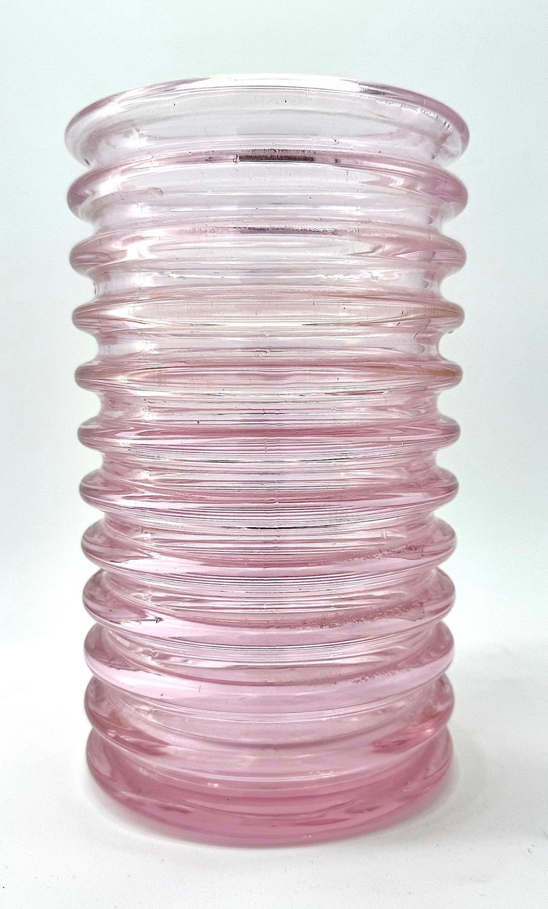 Mid century vase Murano glass pink ribbed Onda by Sergio Asti for Amolfo Cambio 1970s
