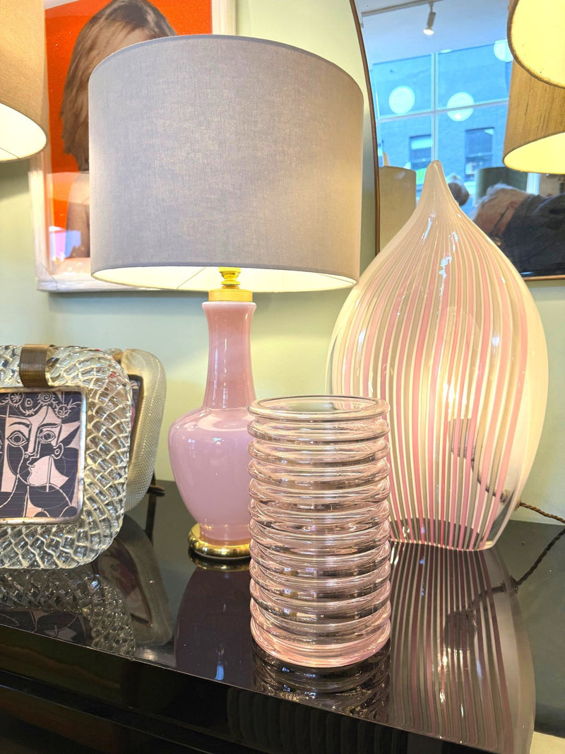 Mid century vase Murano glass pink ribbed Onda by Sergio Asti for Amolfo Cambio 1970s