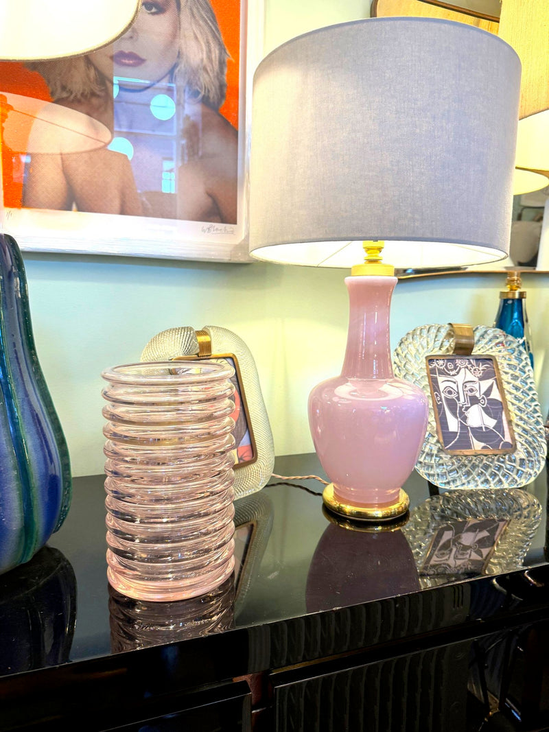 Mid century vase Murano glass pink ribbed Onda by Sergio Asti for Amolfo Cambio 1970s