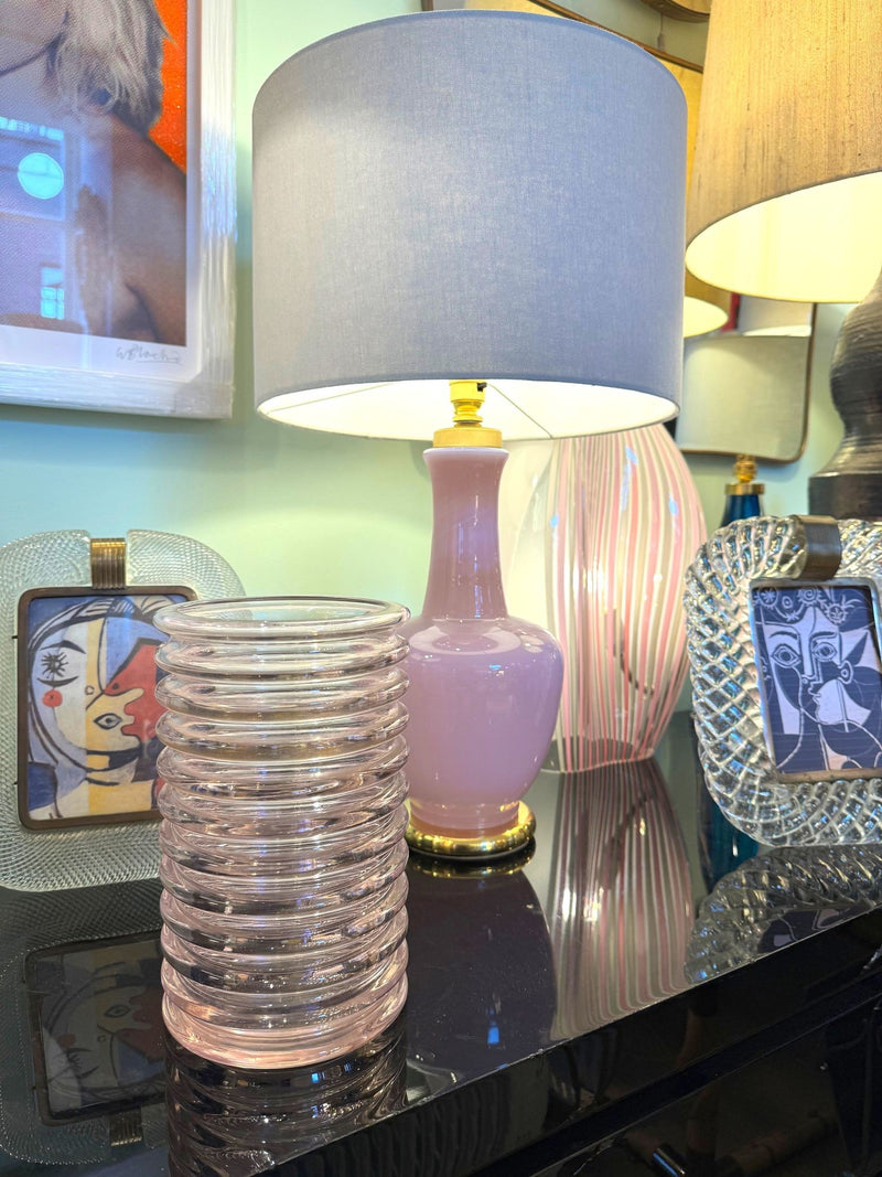 Mid century vase Murano glass pink ribbed Onda by Sergio Asti for Amolfo Cambio 1970s