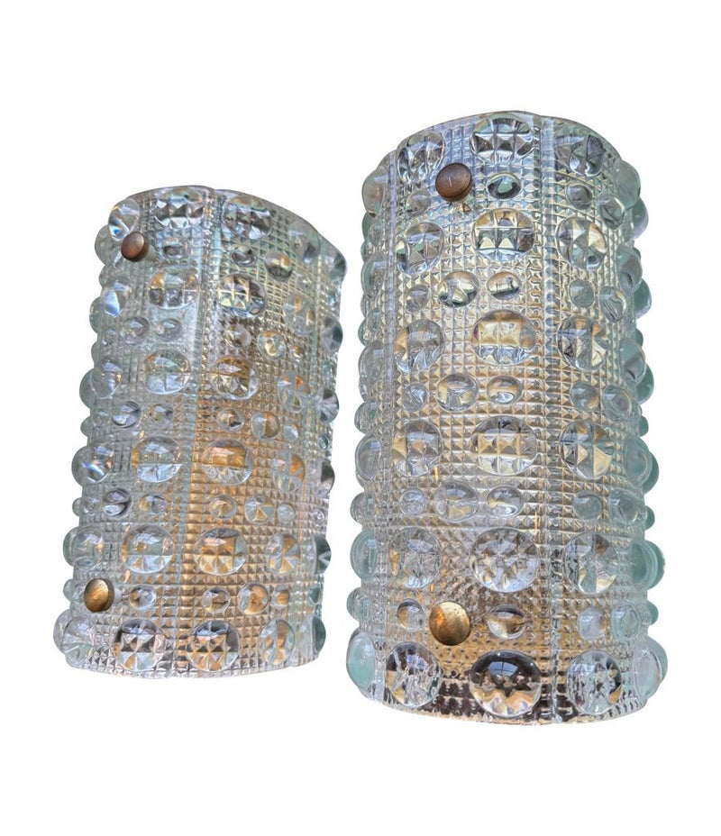 Mid Century wall sconces Orrefors glass by Carl Fagerlund for Lyfa 1960s