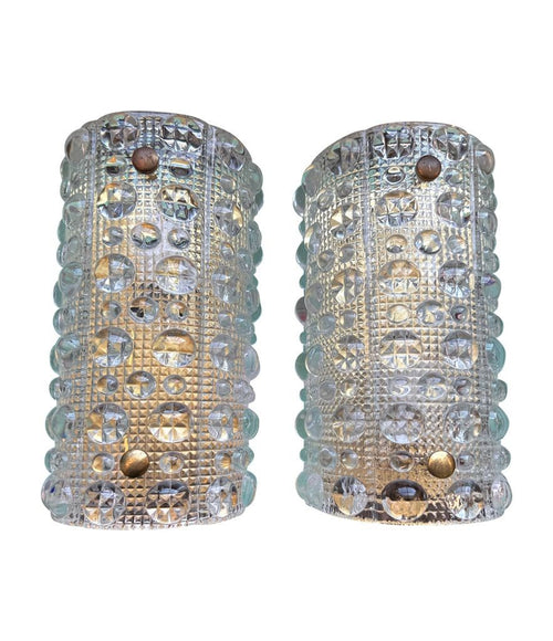 Mid Century wall sconces Orrefors glass by Carl Fagerlund for Lyfa 1960s