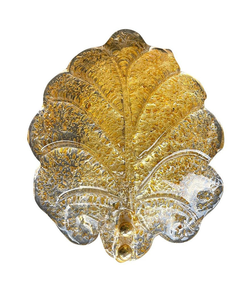 Pair of Mid Century Orrefors glass and brass leaf wall sconces by Reijmyre