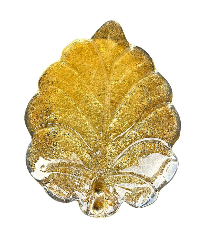 Pair of Mid Century Orrefors glass and brass leaf wall sconces by Reijmyre
