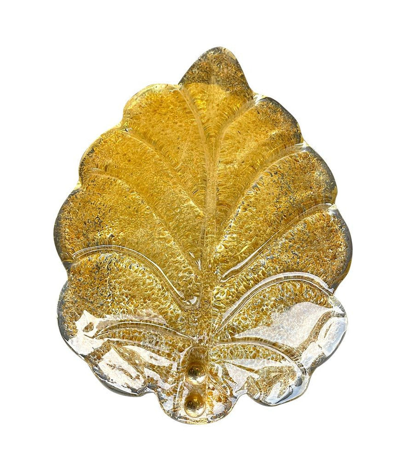 Pair of Mid Century Orrefors glass and brass leaf wall sconces by Reijmyre