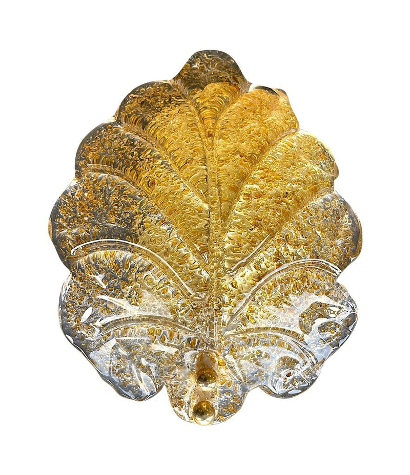 Pair of Mid Century Orrefors glass and brass leaf wall sconces by Reijmyre