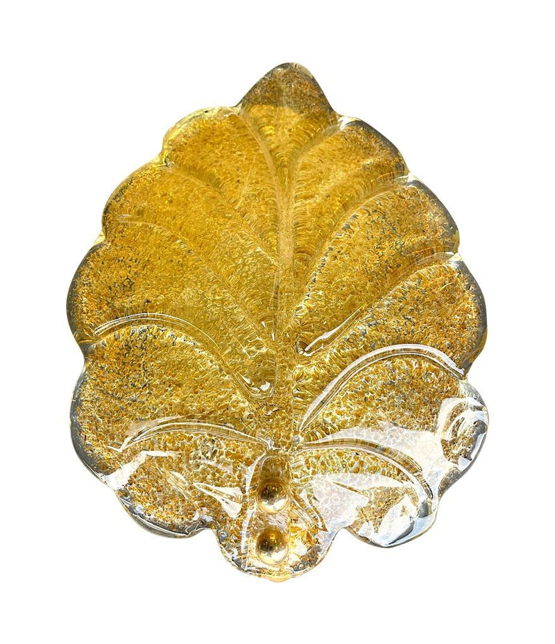 Pair of Mid Century Orrefors glass and brass leaf wall sconces by Reijmyre