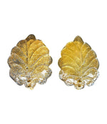Pair of Mid Century Orrefors glass and brass leaf wall sconces by Reijmyre