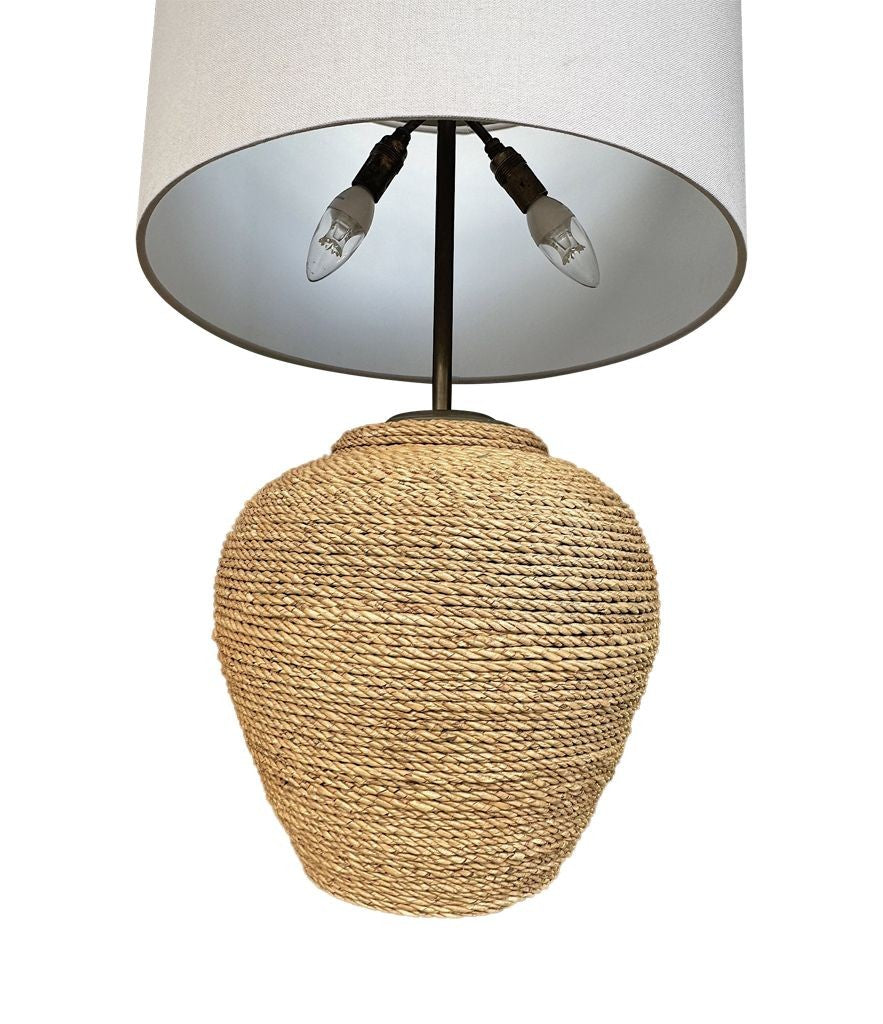 A pair of 1950s large Italian Riviera woven rope lamps with bronze fit ...
