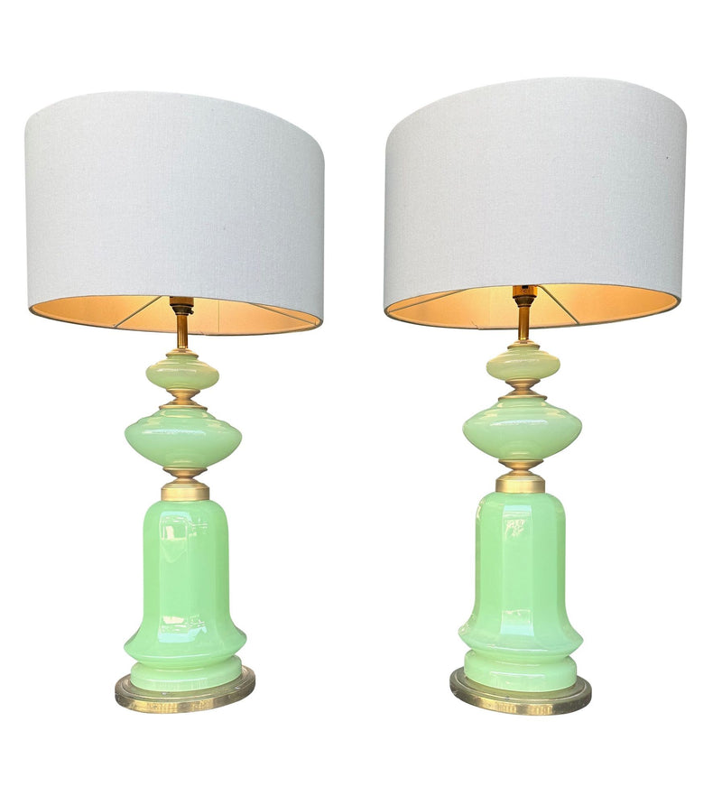 Mid Century table lamps opaline Murano lime green glass by Gino Cenedese - 1960s - Italian