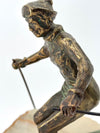 large pair of 1960s bronze cast male & female skiers by Curtis Jere mounted on onyx angled slabs - 1960s