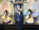 large pair of 1960s bronze cast male & female skiers by Curtis Jere mounted on onyx angled slabs - 1960s