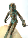 large pair of 1960s bronze cast male & female skiers by Curtis Jere mounted on onyx angled slabs - 1960s