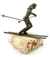 large pair of 1960s bronze cast male & female skiers by Curtis Jere mounted on onyx angled slabs - 1960s