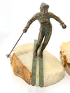 large pair of 1960s bronze cast male & female skiers by Curtis Jere mounted on onyx angled slabs - 1960s