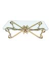 Mid Century coffee table gilt wrought iron with thick glass top, Spanish 1950s