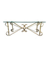 Mid Century coffee table gilt wrought iron with thick glass top, Spanish 1950s