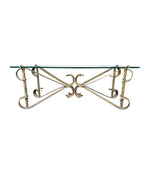 Mid Century coffee table gilt wrought iron with thick glass top, Spanish 1950s