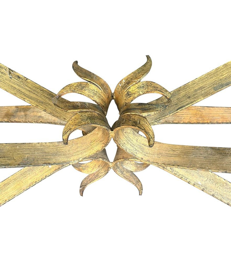 Mid Century coffee table gilt wrought iron with thick glass top, Spanish 1950s