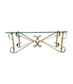Mid Century coffee table gilt wrought iron with thick glass top, Spanish 1950s