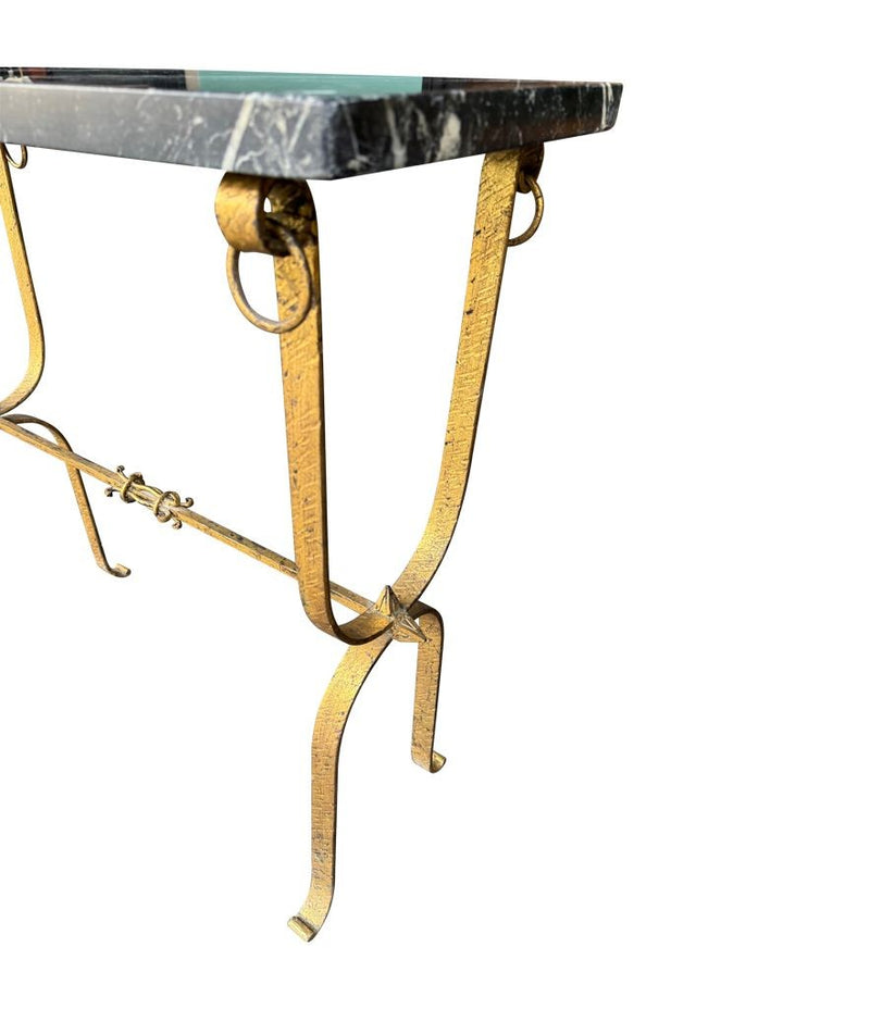 Mid century console table gilt wrought iron with Nero Marquina marble top - Spanish - 1950s