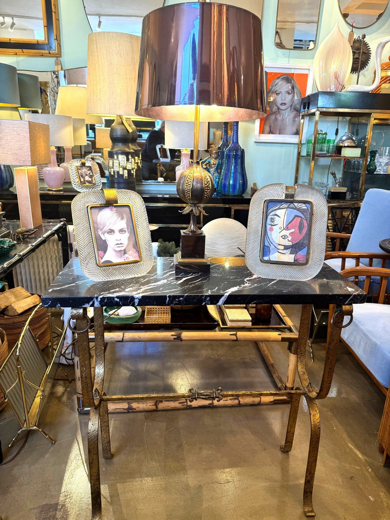 Mid century console table gilt wrought iron with Nero Marquina marble top - Spanish - 1950s