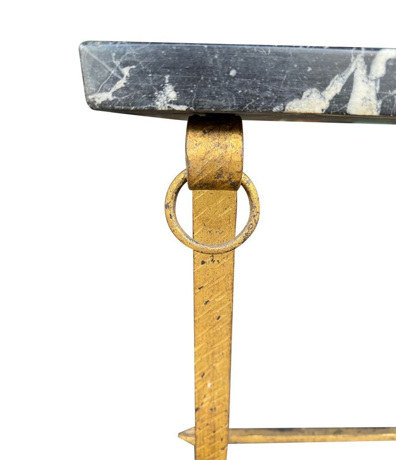 Mid century console table gilt wrought iron with Nero Marquina marble top - Spanish - 1950s